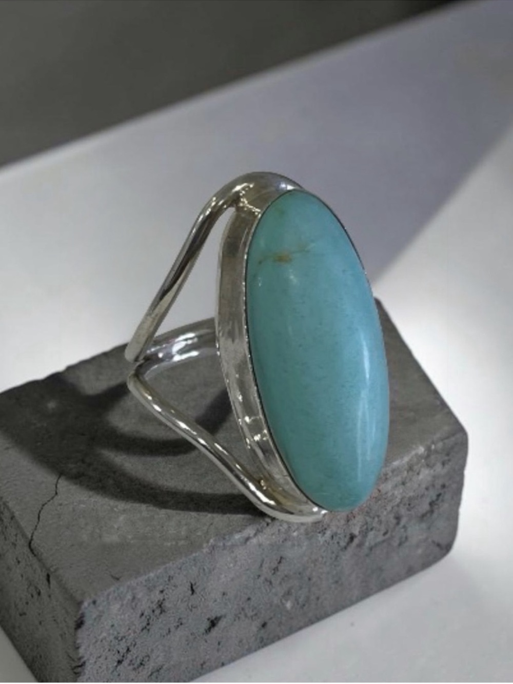 Taxco Sterling Silver Turquoise Oval Statement Ring 6.75